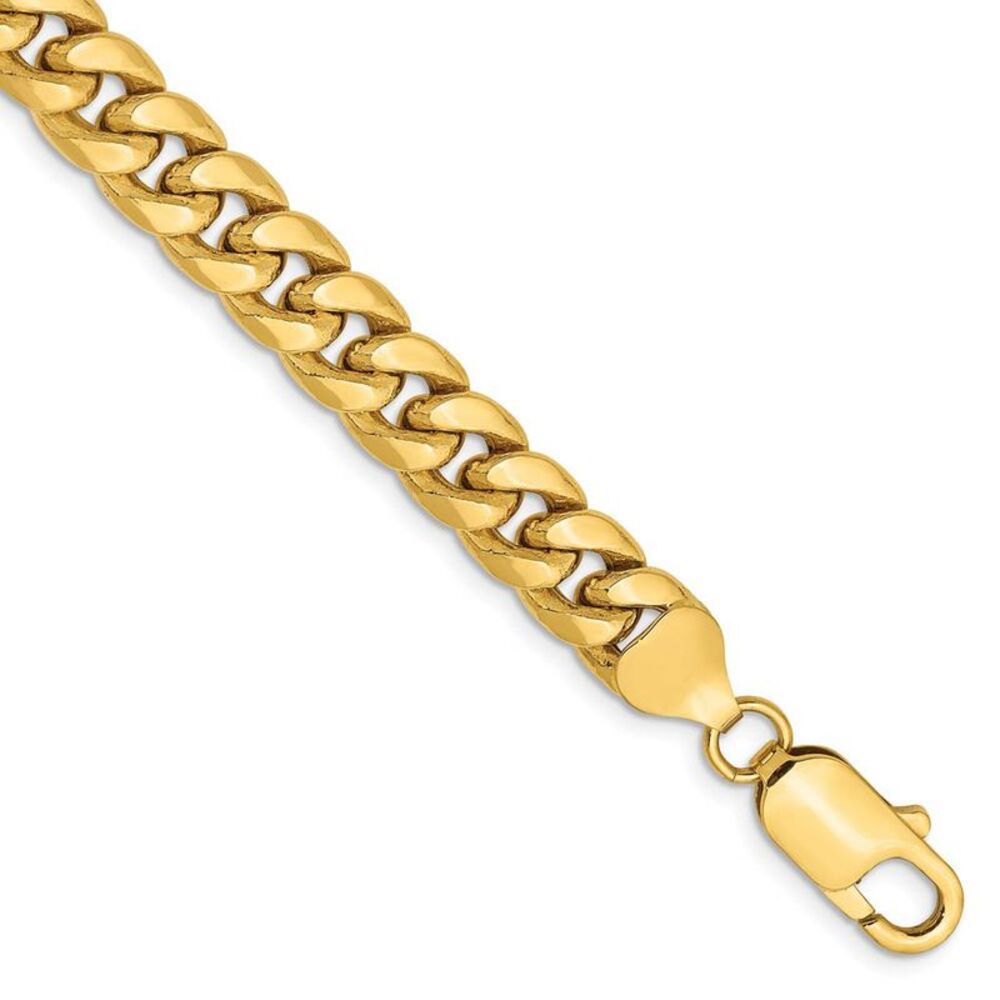 7.3mm 14k Yellow Gold Cuban Curb Chain Bracelet, 7 Inch